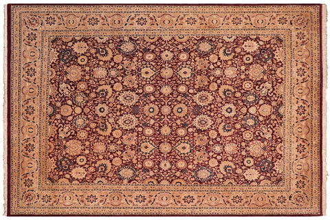 handmade Transitional Tabriz Aubergine Lt. Brown Hand Knotted RECTANGLE 100% WOOL area rug 8 x 10