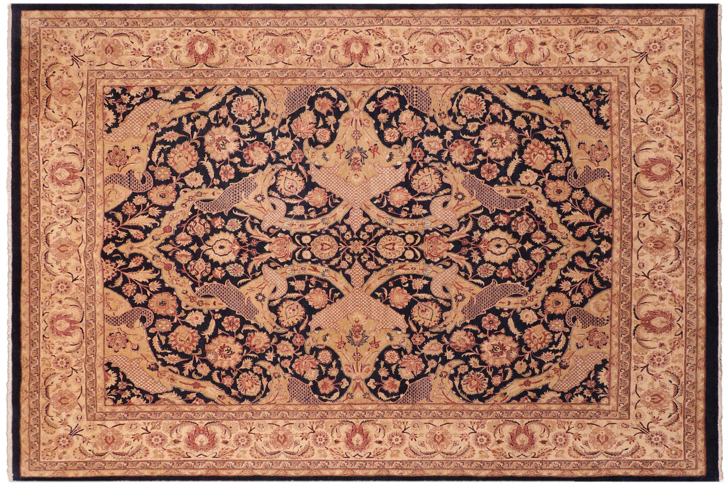 handmade Traditional Agra Drk. Blue Gold Hand Knotted RECTANGLE 100% WOOL area rug 8 x 10