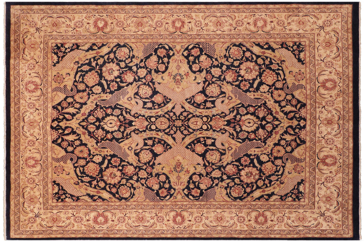 handmade Traditional Agra Drk. Blue Gold Hand Knotted RECTANGLE 100% WOOL area rug 8 x 10