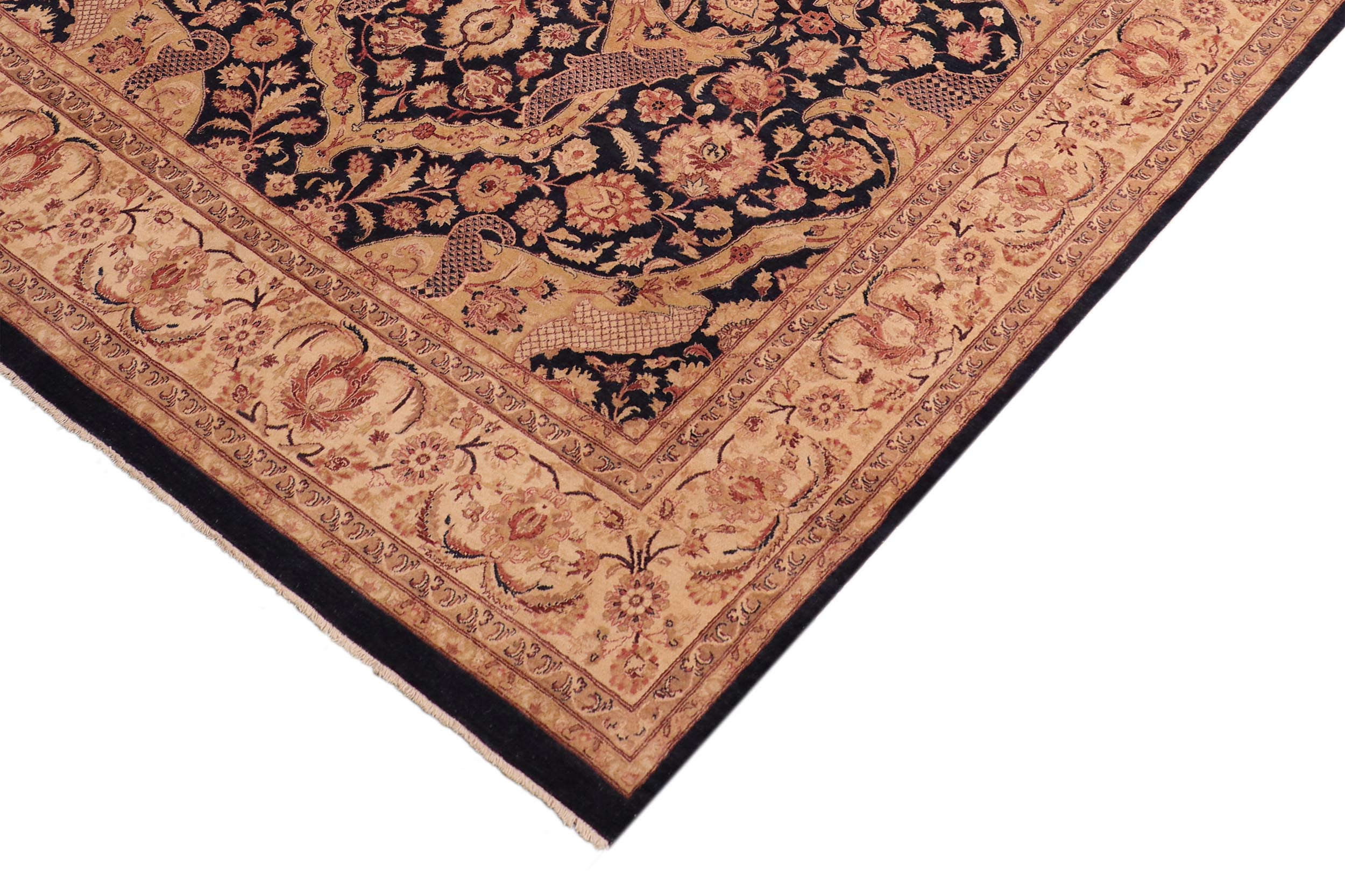 handmade Traditional Agra Drk. Blue Gold Hand Knotted RECTANGLE 100% WOOL area rug 8 x 10