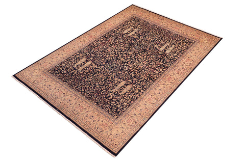 handmade Transitional Kirman Blue Gold Hand Knotted RECTANGLE 100% WOOL area rug 8 x 10