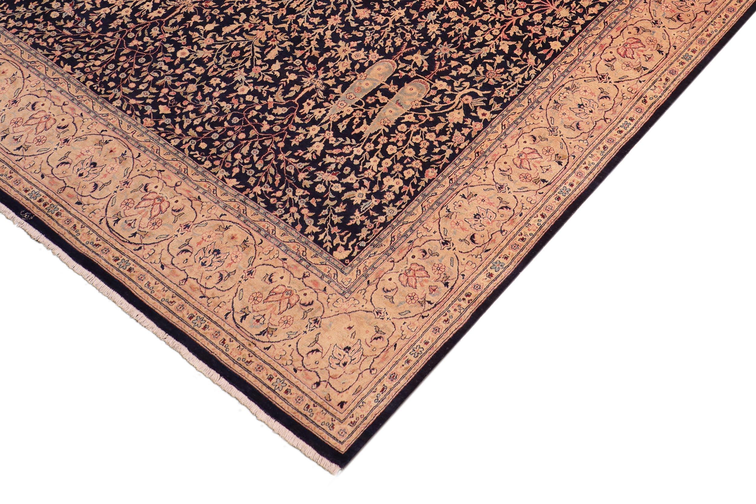 handmade Transitional Kirman Blue Gold Hand Knotted RECTANGLE 100% WOOL area rug 8 x 10