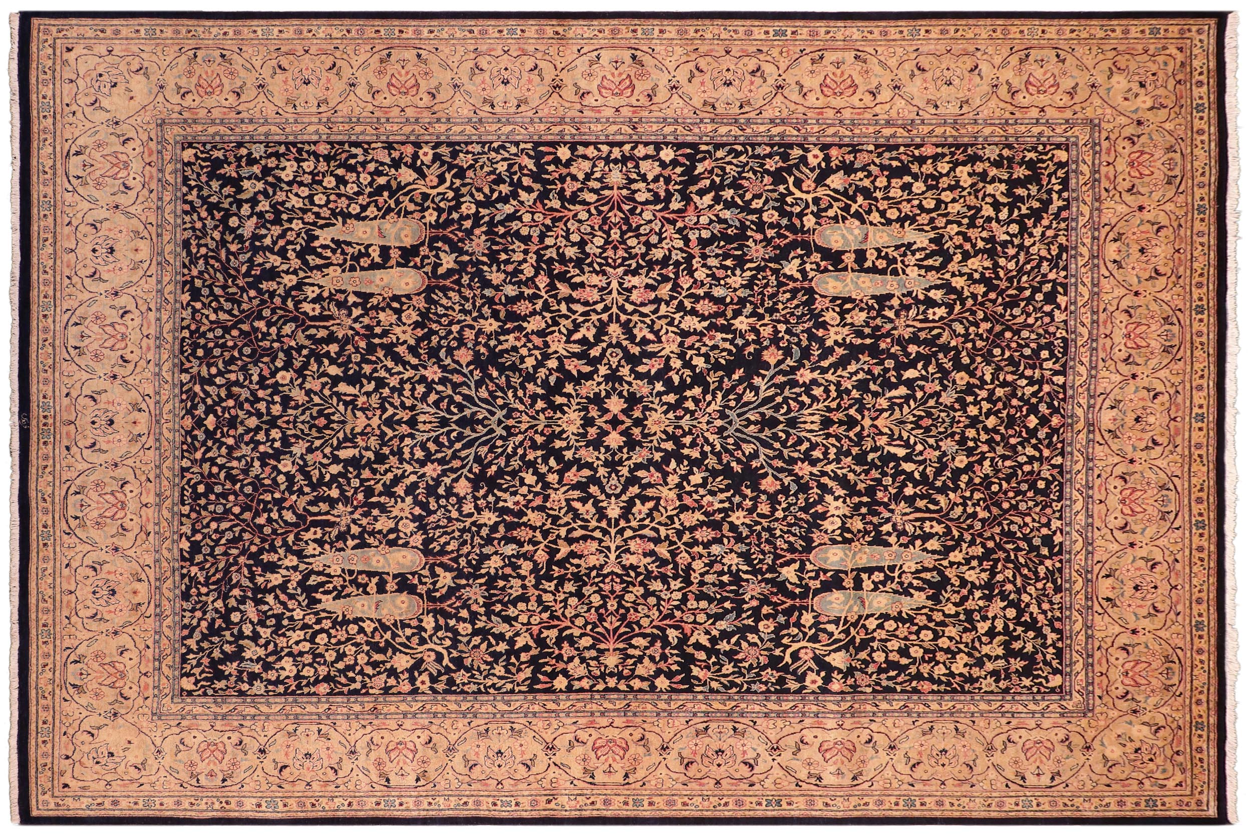 handmade Transitional Kirman Blue Gold Hand Knotted RECTANGLE 100% WOOL area rug 8 x 10