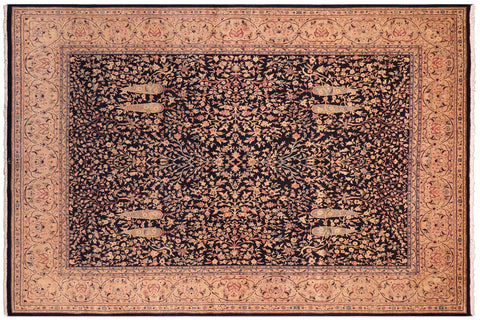 handmade Transitional Kirman Blue Gold Hand Knotted RECTANGLE 100% WOOL area rug 8 x 10