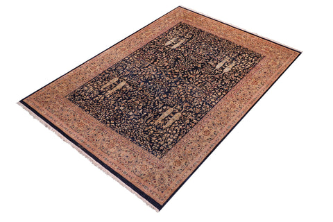 handmade Transitional Kashan Drk. Blue Dark Gold Hand Knotted RECTANGLE 100% WOOL area rug 8 x 10