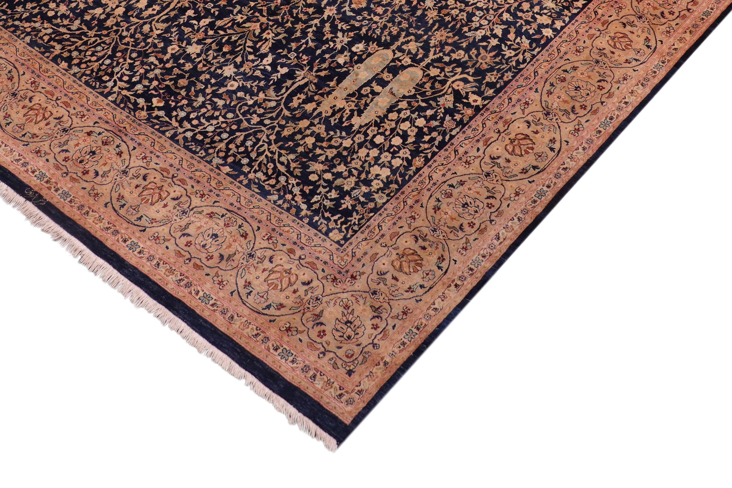 handmade Transitional Kashan Drk. Blue Dark Gold Hand Knotted RECTANGLE 100% WOOL area rug 8 x 10