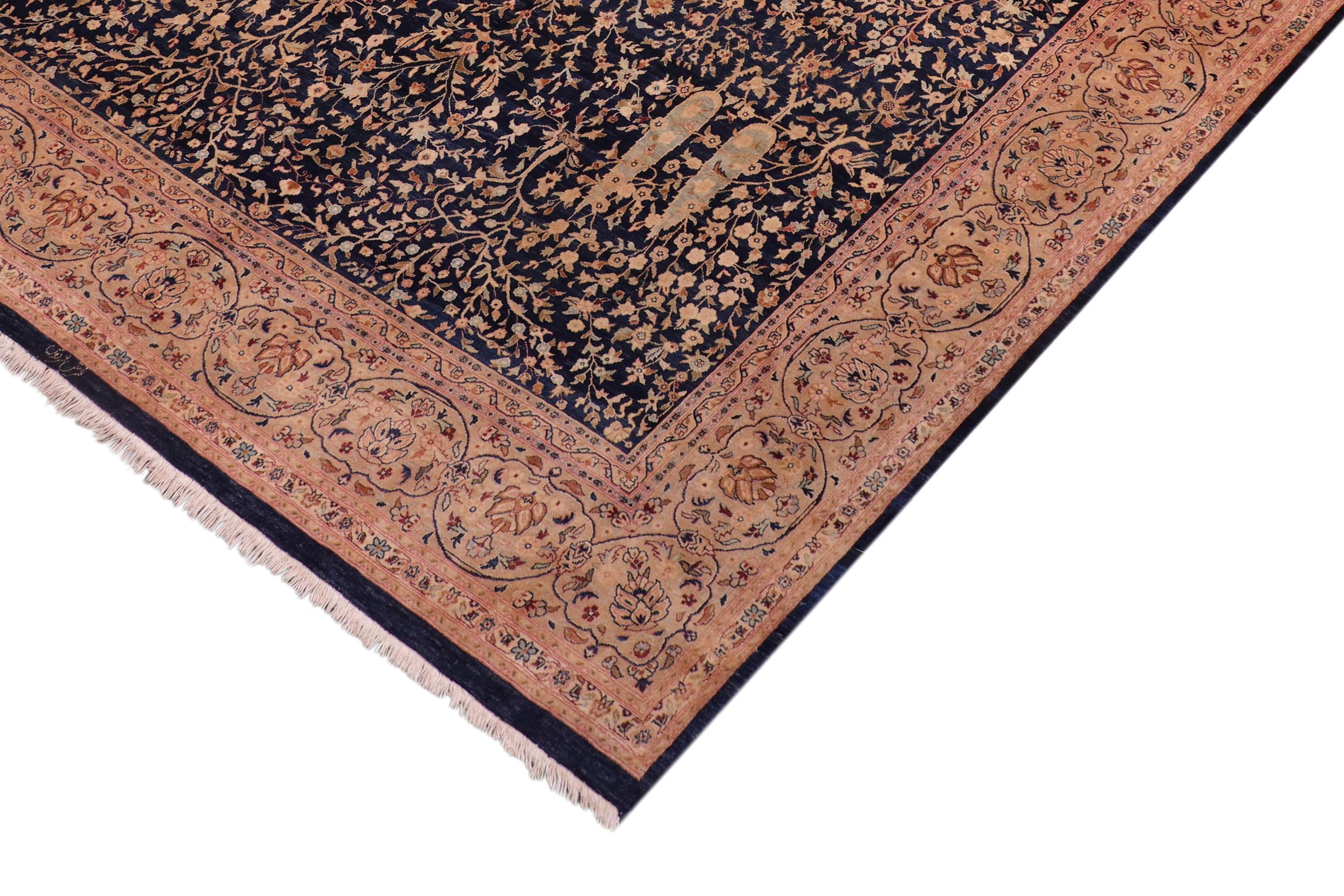 handmade Transitional Kashan Drk. Blue Dark Gold Hand Knotted RECTANGLE 100% WOOL area rug 8x10
