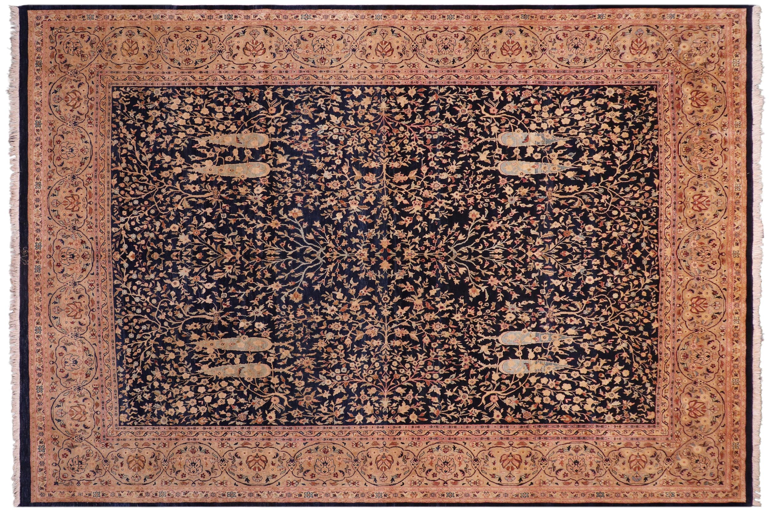 handmade Transitional Kashan Drk. Blue Dark Gold Hand Knotted RECTANGLE 100% WOOL area rug 8 x 10