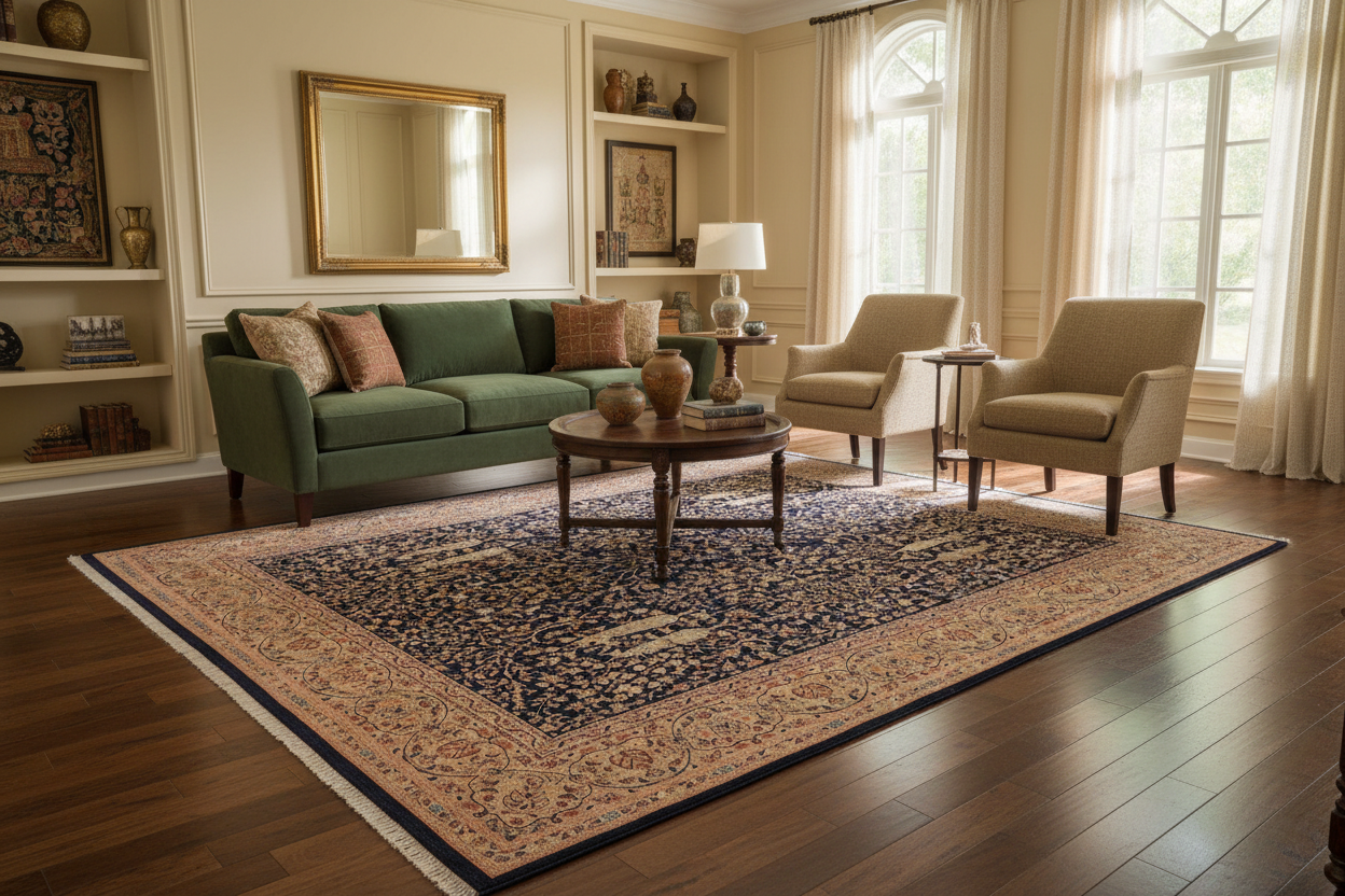 handmade Transitional Kashan Drk. Blue Dark Gold Hand Knotted RECTANGLE 100% WOOL area rug 8 x 10
