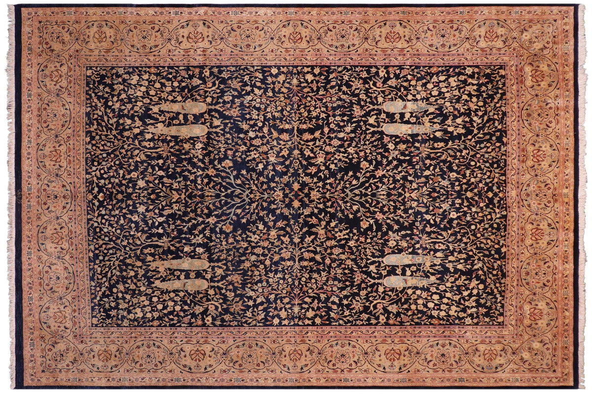 handmade Transitional Kashan Drk. Blue Dark Gold Hand Knotted RECTANGLE 100% WOOL area rug 8 x 10