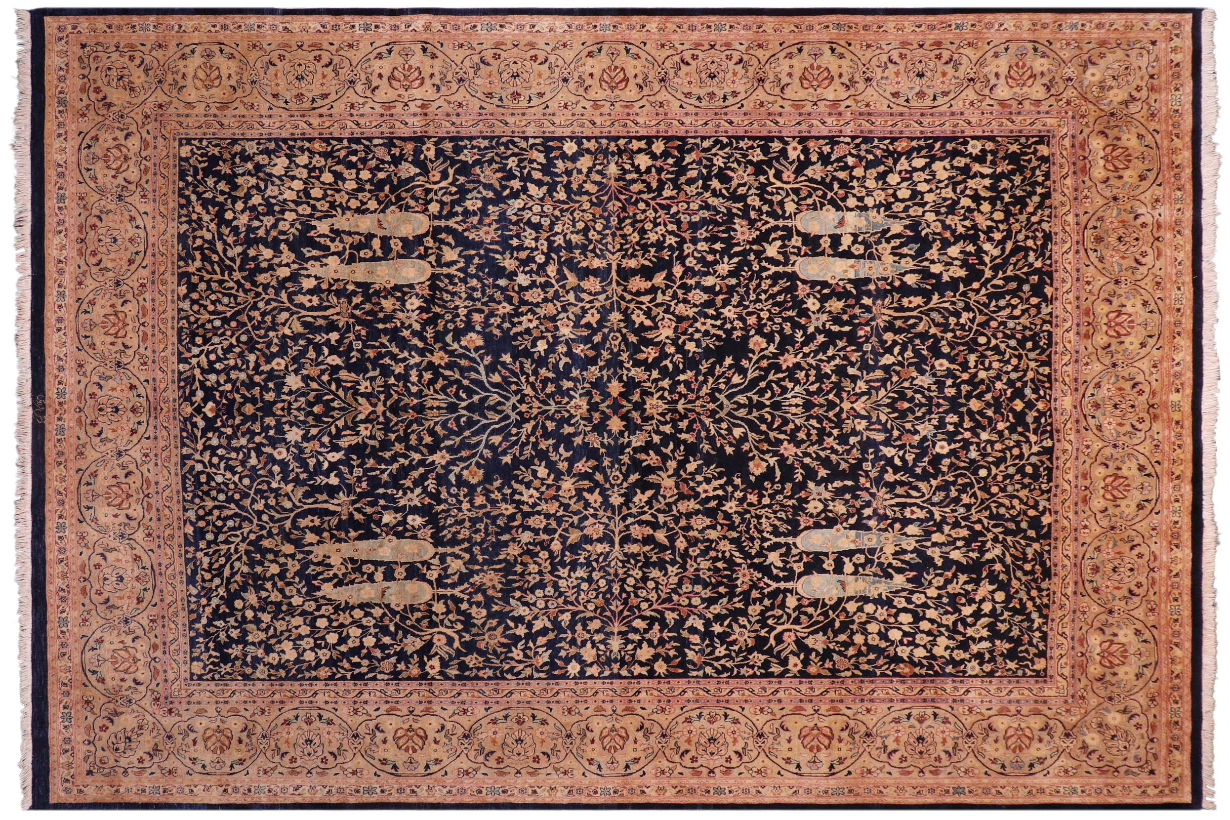 handmade Transitional Kashan Drk. Blue Dark Gold Hand Knotted RECTANGLE 100% WOOL area rug 8x10