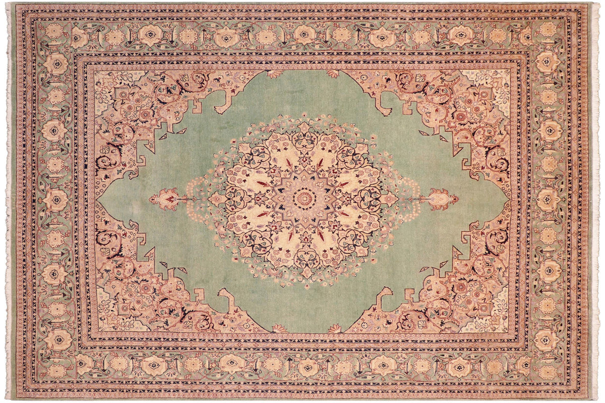 handmade Traditional  Lt. Green Lt. Green Hand Knotted RECTANGLE 100% WOOL area rug 8 x 10