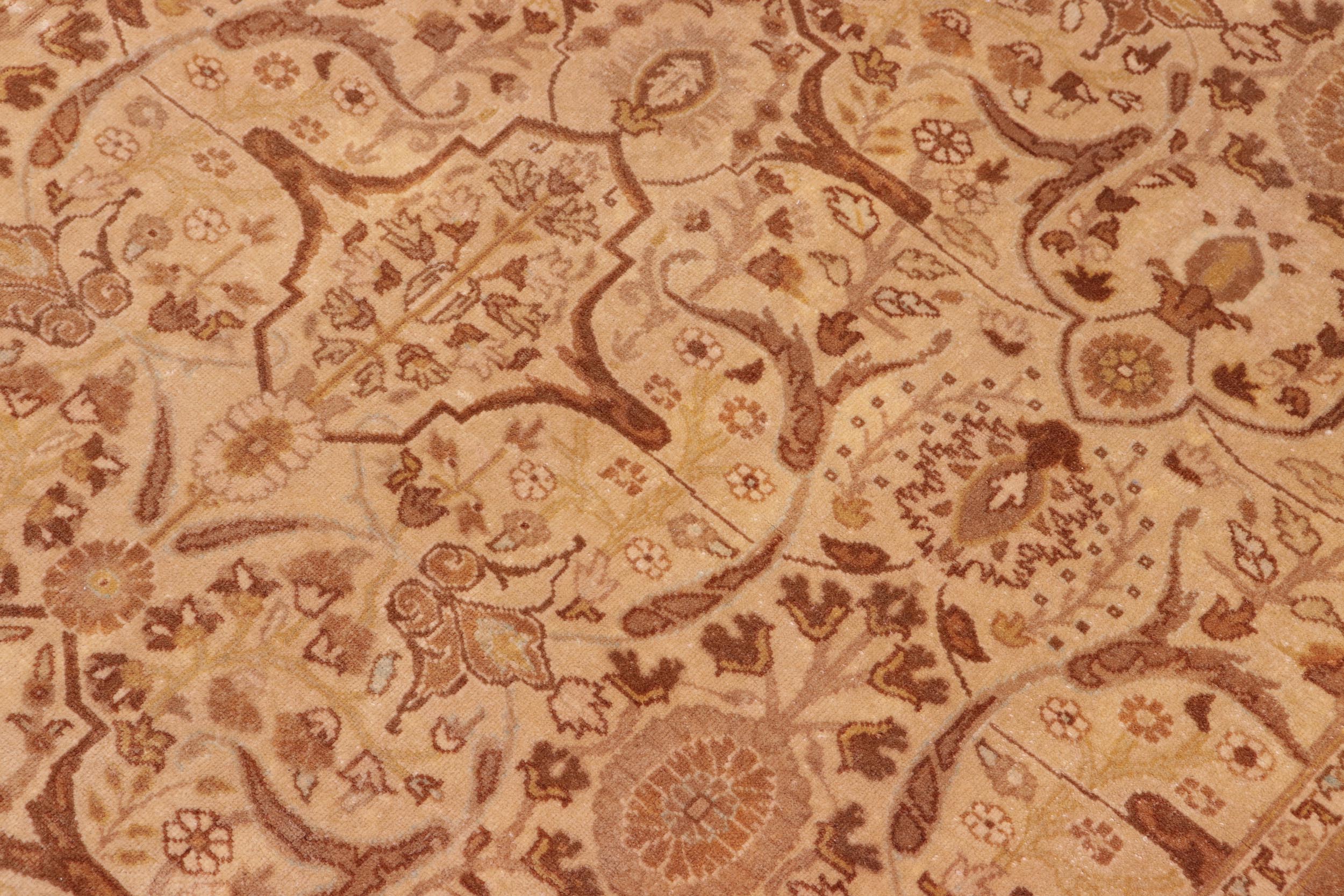 handmade Traditional Lahore Gold Tan Hand Knotted RECTANGLE 100% WOOL area rug 8' x 10'