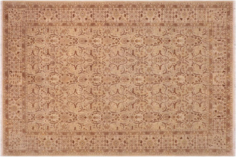 handmade Traditional Lahore Gold Tan Hand Knotted RECTANGLE 100% WOOL area rug 8'X10'
