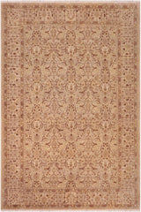 handmade Traditional Lahore Gold Tan Hand Knotted RECTANGLE 100% WOOL area rug 8'X10'
