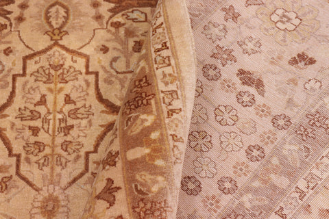 handmade Traditional Lahore Gold Tan Hand Knotted RECTANGLE 100% WOOL area rug 8' x 10'