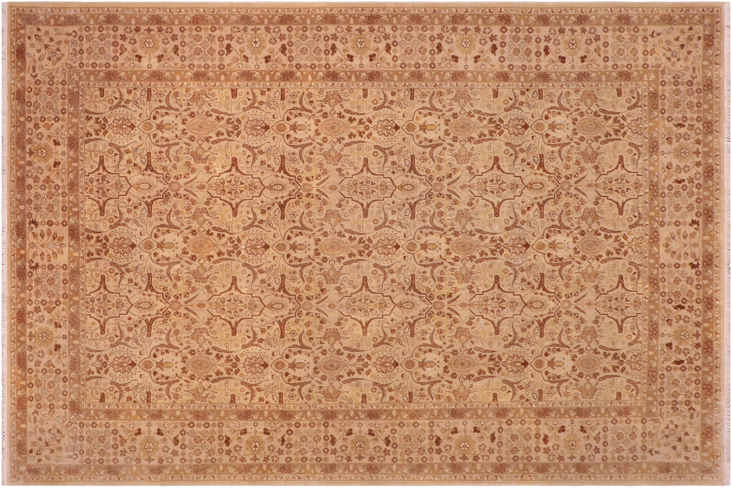 handmade Traditional Lahore Gold Tan Hand Knotted RECTANGLE 100% WOOL area rug 8' x 10'