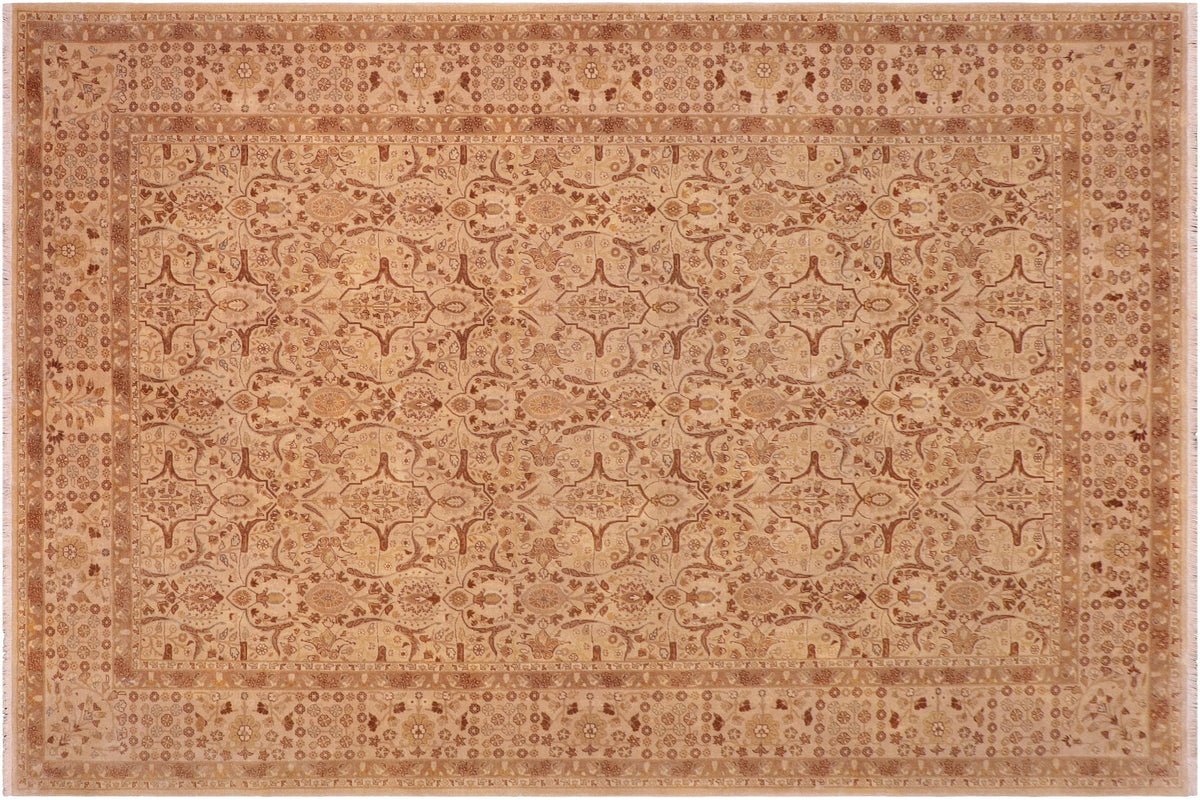 handmade Traditional Lahore Gold Tan Hand Knotted RECTANGLE 100% WOOL area rug 8' x 10'