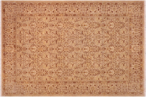 handmade Traditional Lahore Gold Tan Hand Knotted RECTANGLE 100% WOOL area rug 8' x 10'