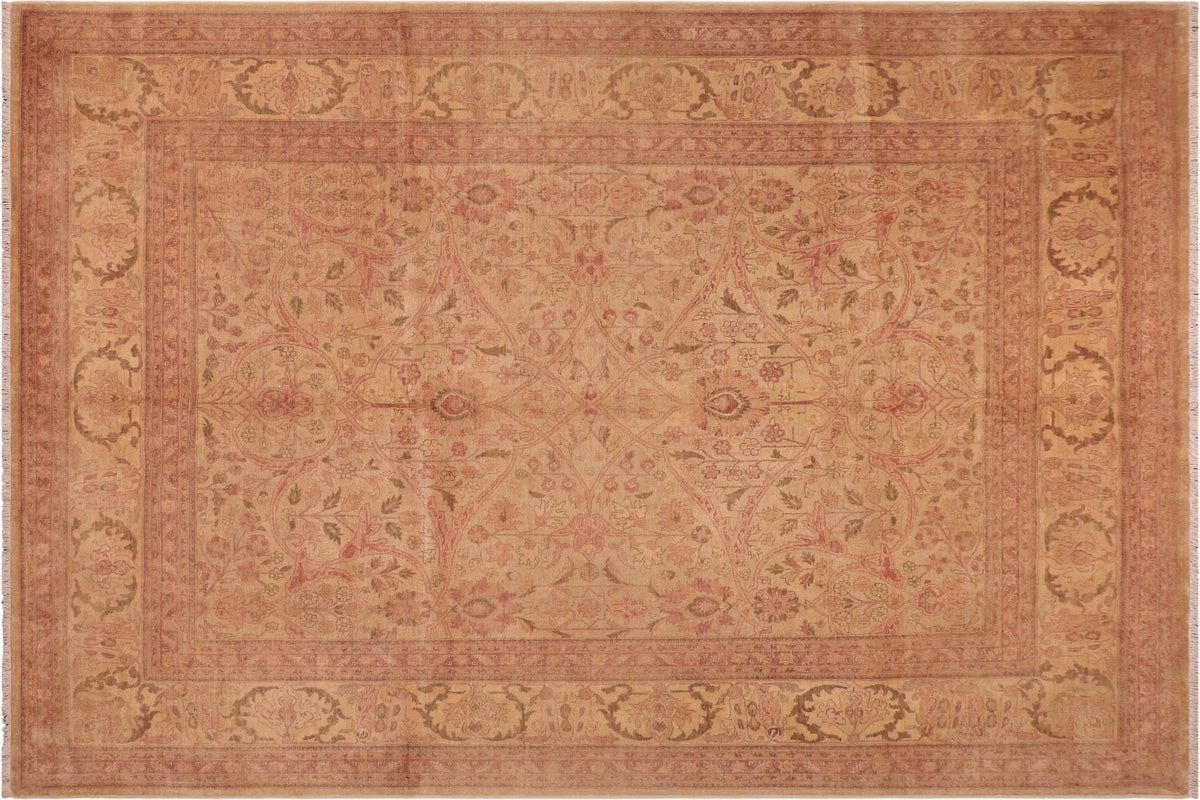 handmade Transitional Lahore Tan Green Hand Knotted RECTANGLE 100% WOOL area rug 8' x 10'