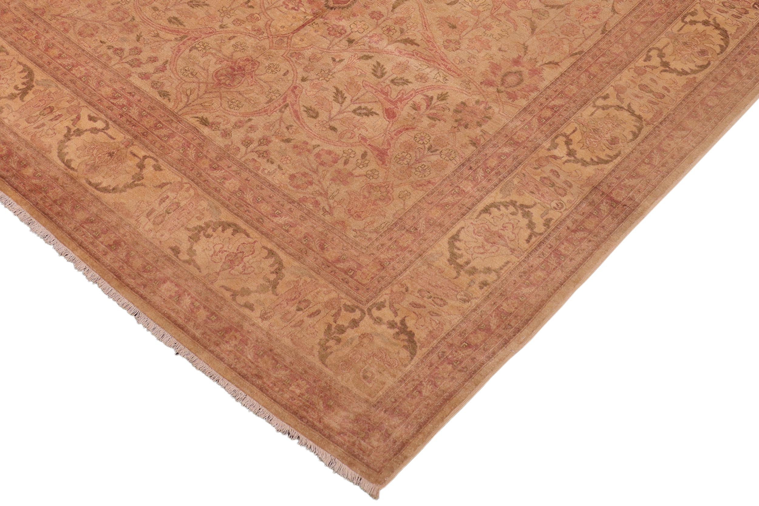handmade Transitional Lahore Tan Green Hand Knotted RECTANGLE 100% WOOL area rug 8' x 10'