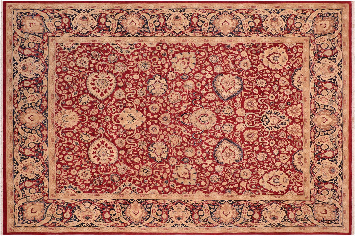 handmade Transitional Anmol Agra Red Blue Hand Knotted RECTANGLE 100% WOOL area rug 8 x 10