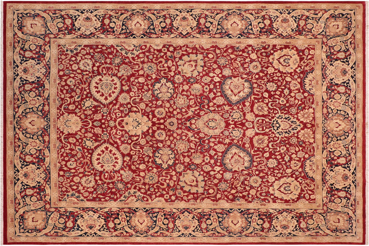handmade Transitional Anmol Agra Red Blue Hand Knotted RECTANGLE 100% WOOL area rug 8x10