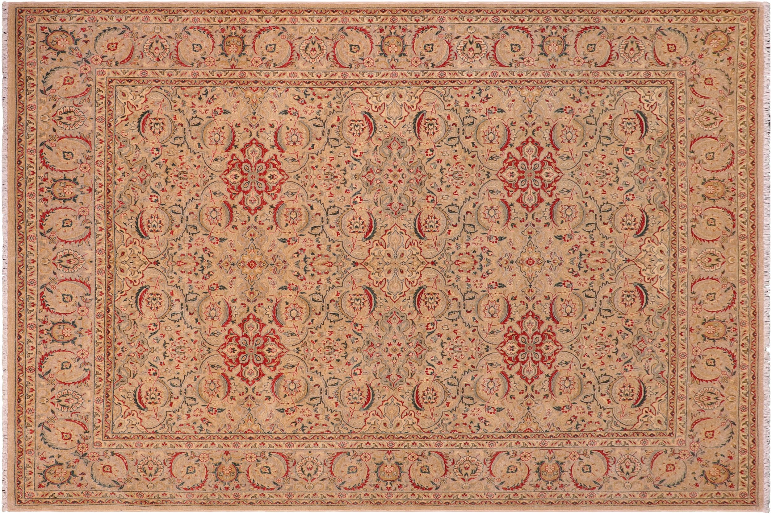 handmade Traditional Kashan Lt. Green Lt. Green Hand Knotted RECTANGLE 100% WOOL area rug 8' x 10'