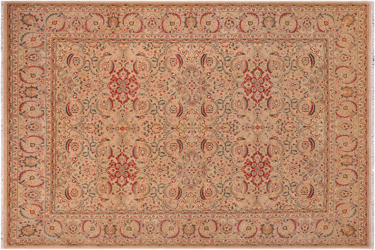 handmade Traditional Kashan Lt. Green Lt. Green Hand Knotted RECTANGLE 100% WOOL area rug 8' x 10'