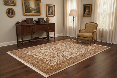 Turkish Knotted Istanbul Tabetha Tan/Gold Wool Rug - 8'3''X9'10''