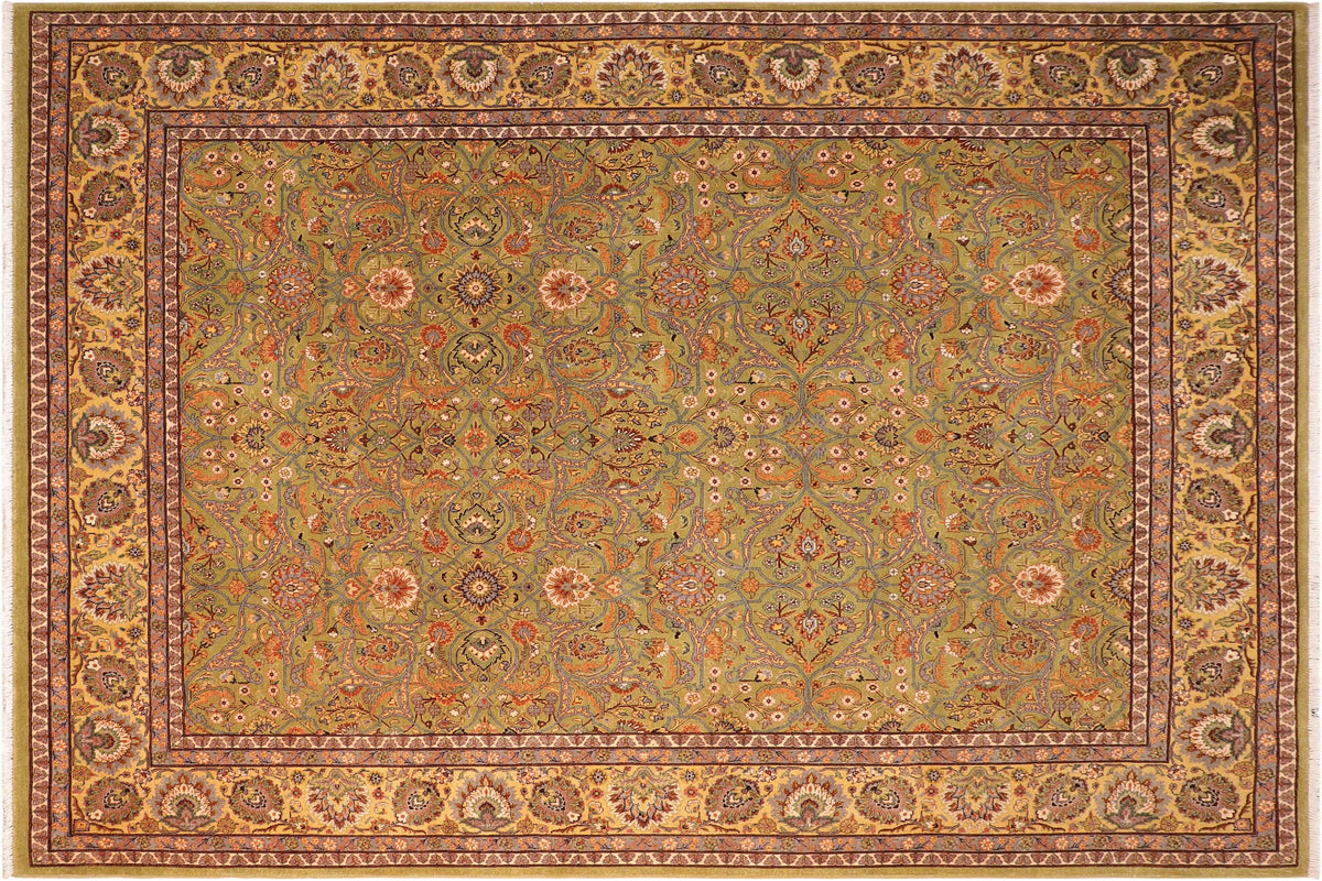 handmade Traditional Design Green Gold Hand Knotted RECTANGLE 100% WOOL area rug 8' x 10'