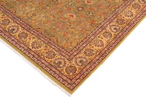 handmade Traditional Design Green Gold Hand Knotted RECTANGLE 100% WOOL area rug 8' x 10'