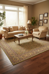 handmade Traditional Design Green Gold Hand Knotted RECTANGLE 100% WOOL area rug 8'X10'