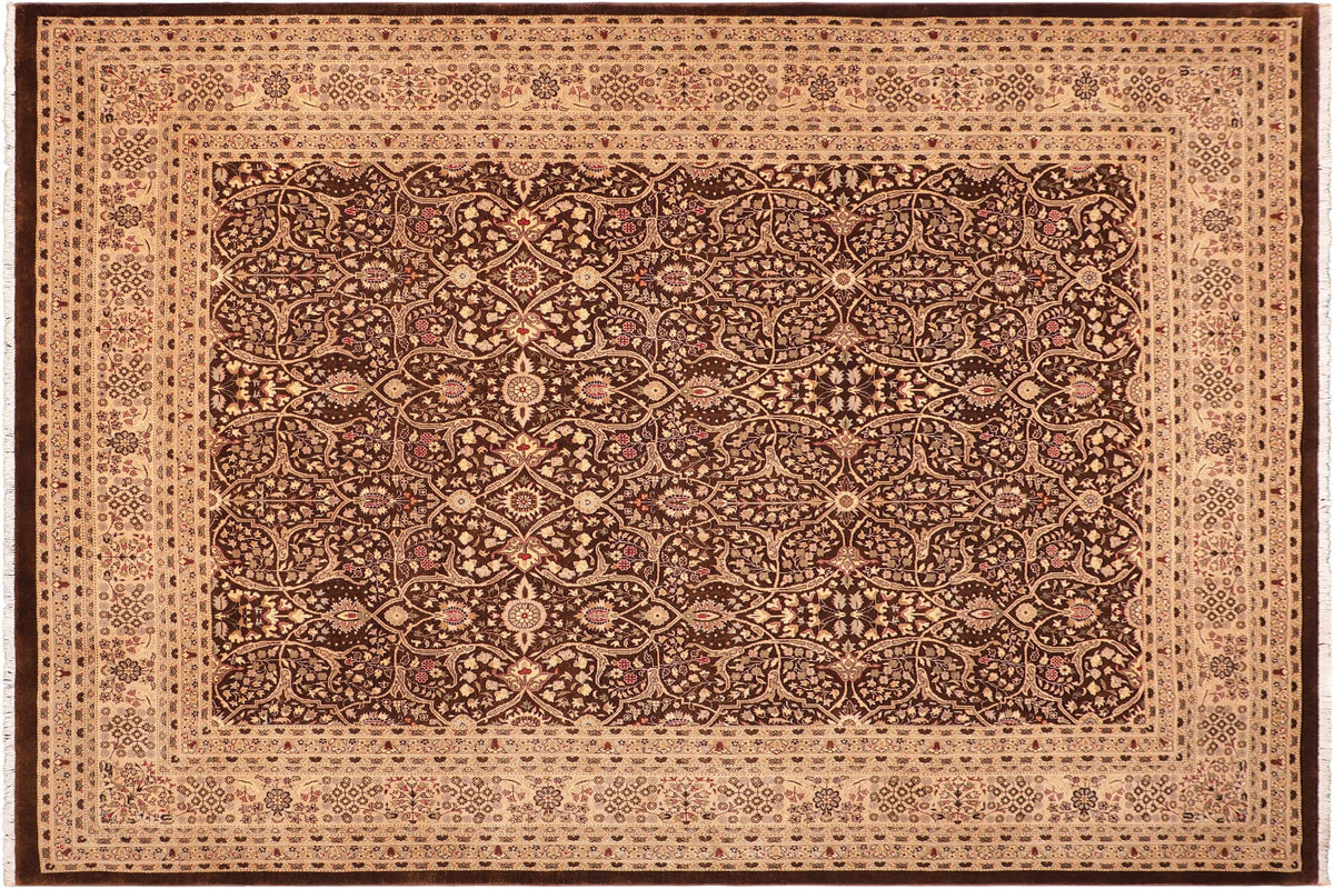 handmade Traditional Tabriz Brown Tan Hand Knotted RECTANGLE 100% WOOL area rug 8' x 10'