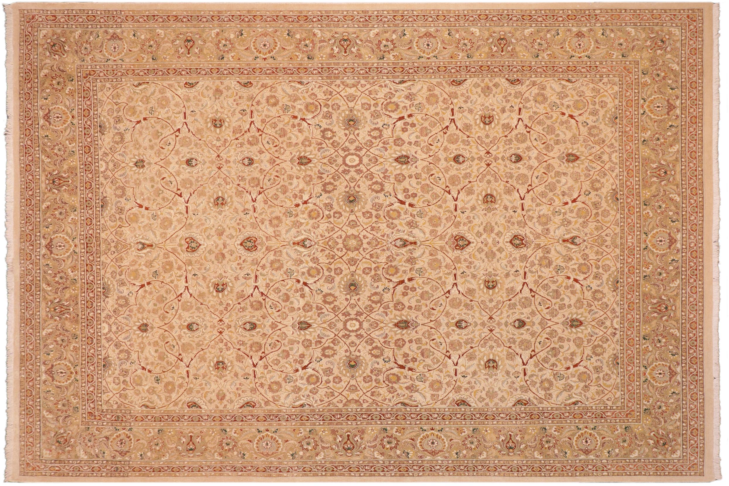 handmade Transitional Taj Ivory Tan Hand Knotted RECTANGLE 100% WOOL area rug 8x10