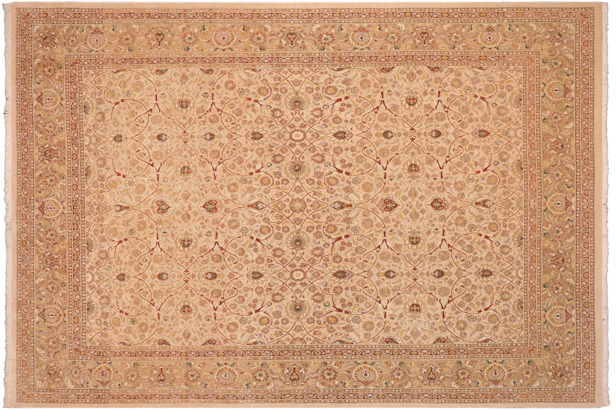 handmade Transitional Taj Ivory Tan Hand Knotted RECTANGLE 100% WOOL area rug 8x10