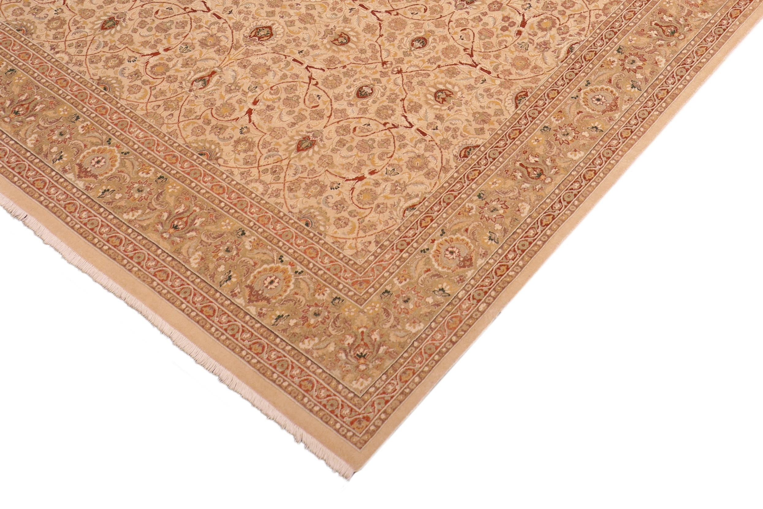 handmade Transitional Taj Ivory Tan Hand Knotted RECTANGLE 100% WOOL area rug 8x10