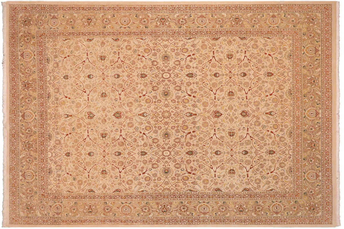 handmade Transitional Taj Ivory Tan Hand Knotted RECTANGLE 100% WOOL area rug 8 x 10