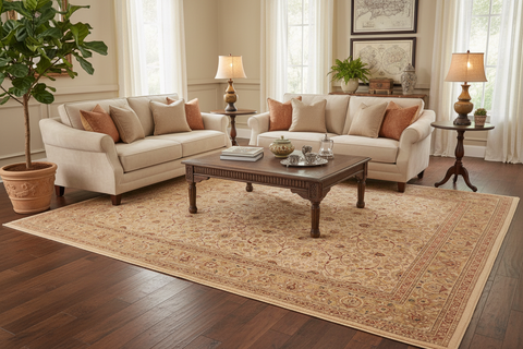 handmade Transitional Taj Ivory Tan Hand Knotted RECTANGLE 100% WOOL area rug 8 x 10