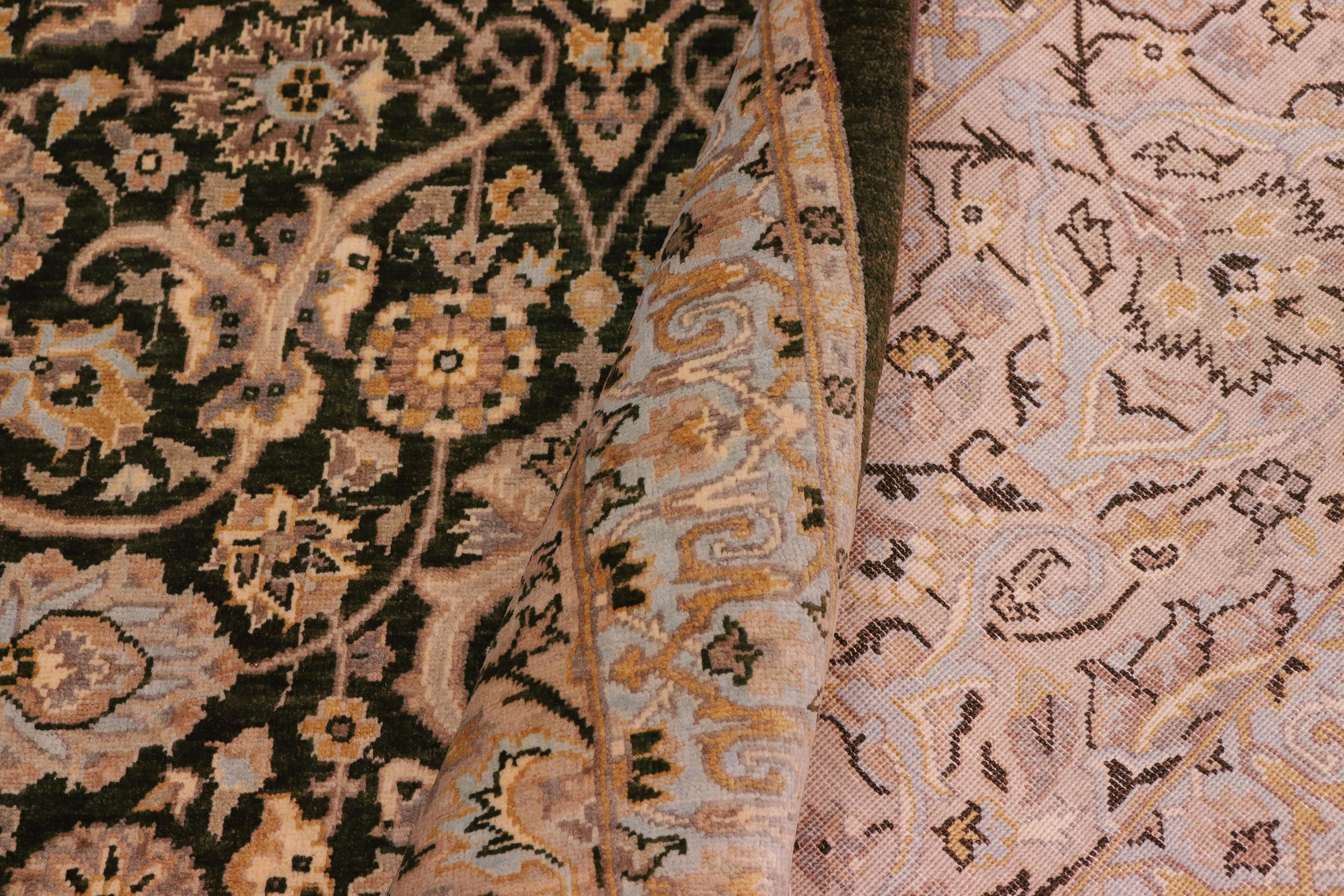handmade Traditional Design Drk.green Lt. Gray Hand Knotted RECTANGLE 100% WOOL area rug 8' x 10'