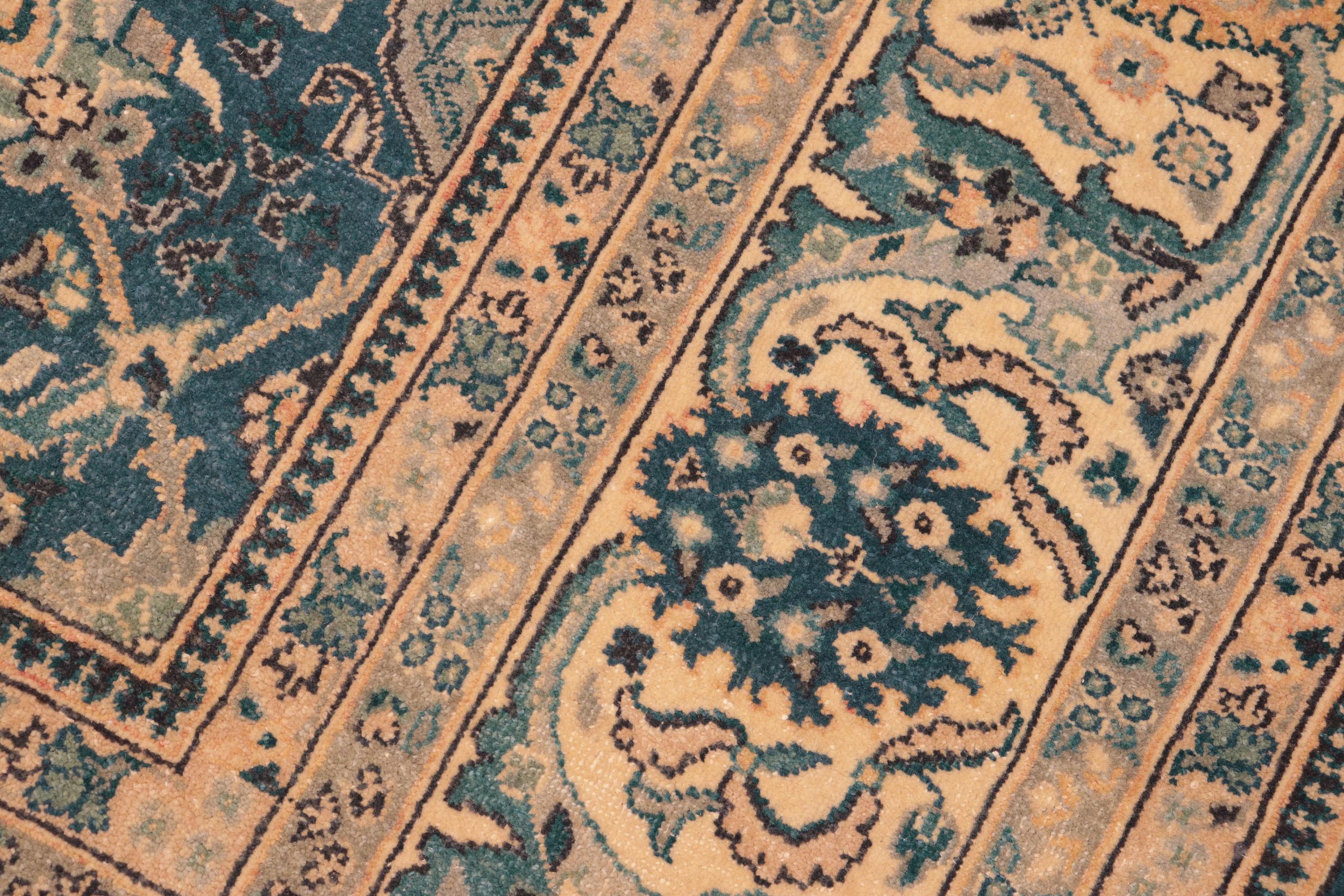 handmade Traditional  Blue Beige Hand Knotted RECTANGLE 100% WOOL area rug 8' x 10'