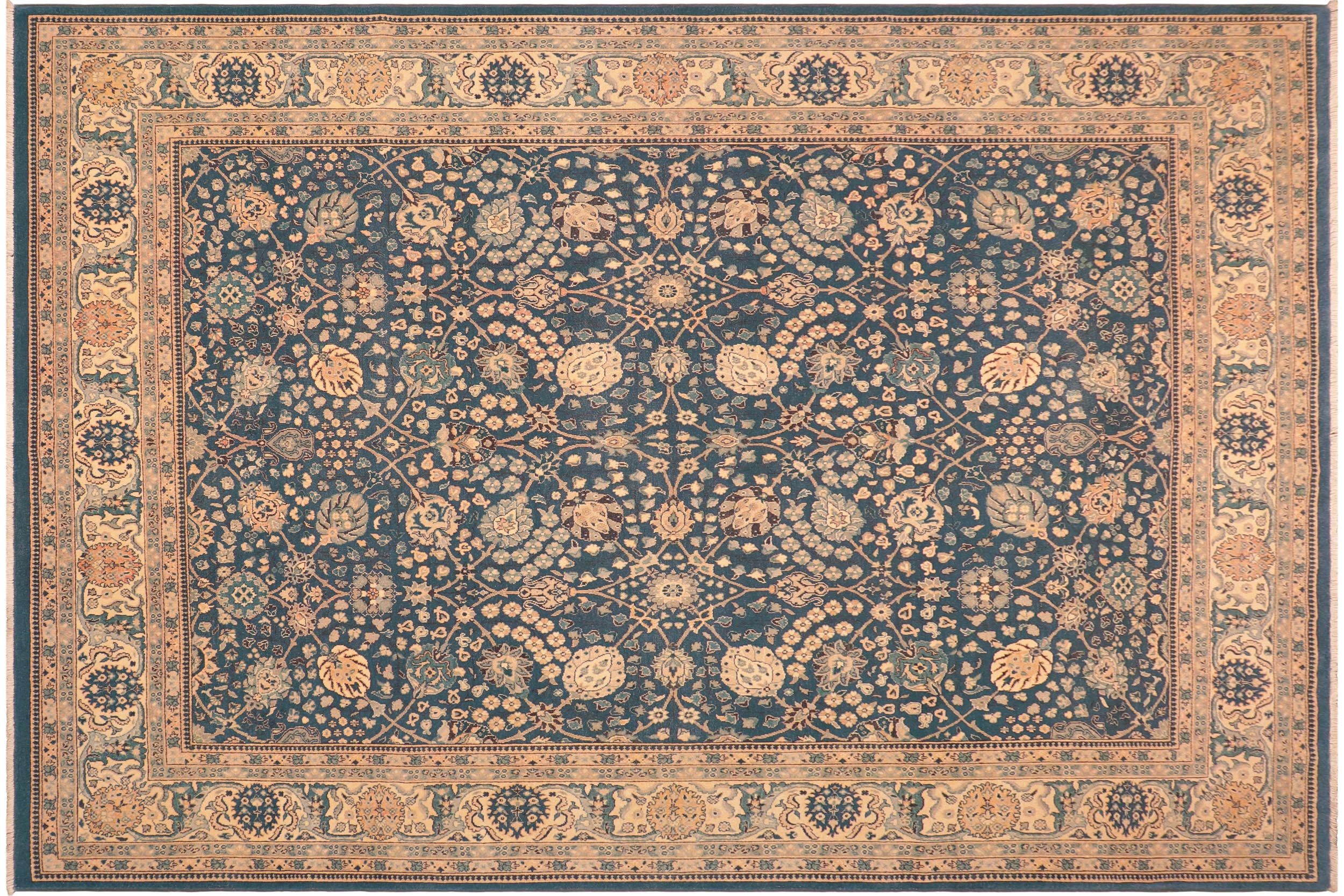 handmade Traditional  Blue Beige Hand Knotted RECTANGLE 100% WOOL area rug 8' x 10'