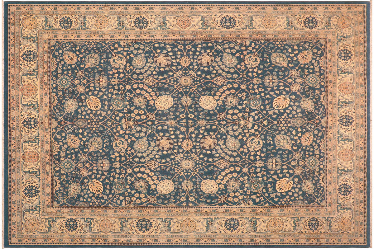 handmade Traditional  Blue Beige Hand Knotted RECTANGLE 100% WOOL area rug 8' x 10'
