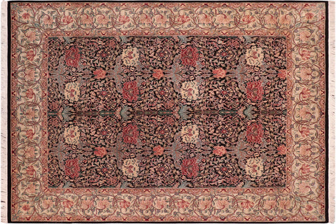 handmade Transitional Hashmi Black Beige Hand Knotted RECTANGLE 100% WOOL area rug 8x10