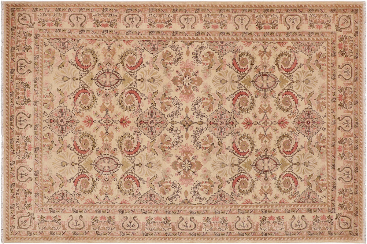 handmade Transitional Kafkaz Beige Pink Hand Knotted RECTANGLE 100% WOOL area rug 9' x 13'