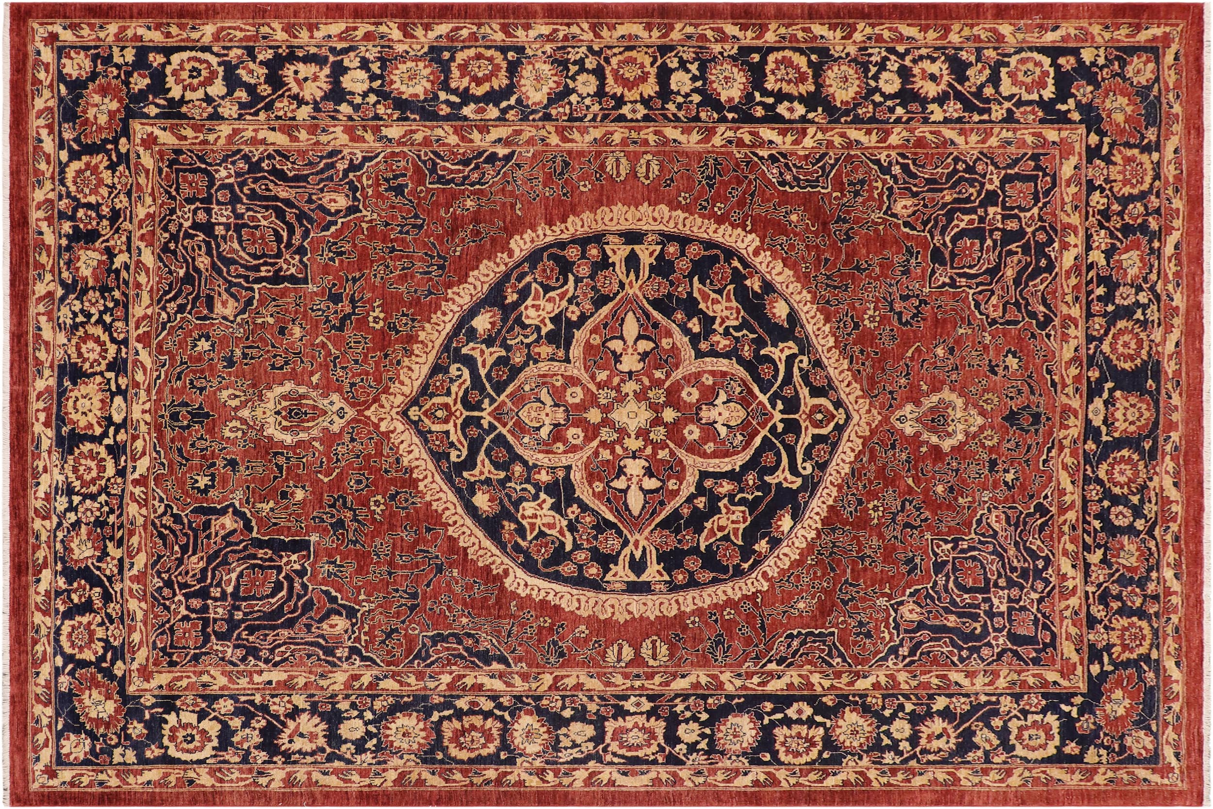 handmade Traditional Kafkaz Rust Blue Hand Knotted RECTANGLE 100% WOOL area rug 9' x 11'