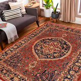 handmade Traditional Kafkaz Rust Blue Hand Knotted RECTANGLE 100% WOOL area rug 9 x 11