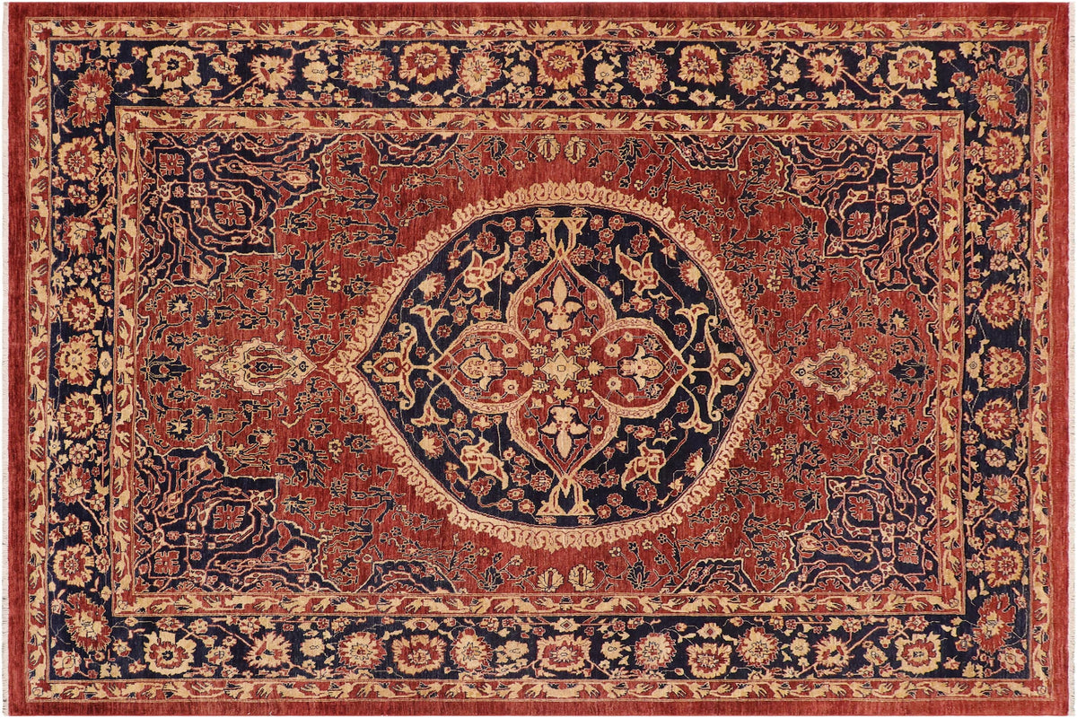 handmade Traditional Kafkaz Rust Blue Hand Knotted RECTANGLE 100% WOOL area rug 9' x 11'