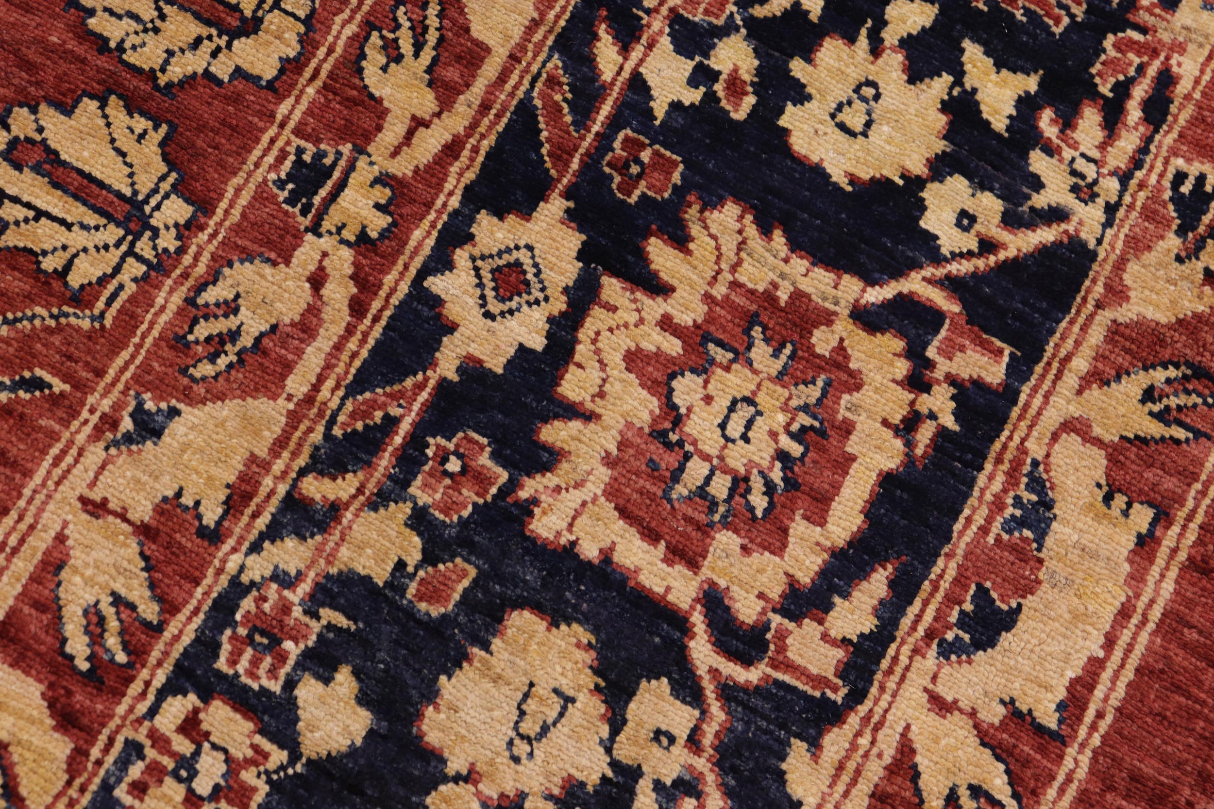 handmade Traditional Kafkaz Rust Blue Hand Knotted RECTANGLE 100% WOOL area rug 9' x 11'