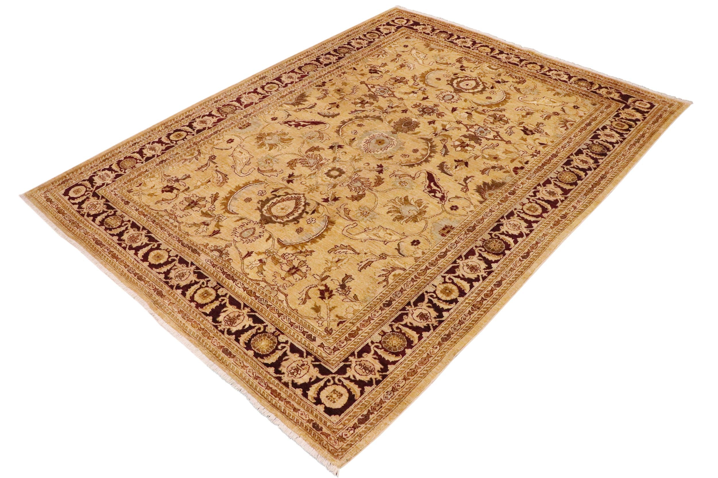 handmade Traditional Kafkaz Lt. Gold Burgundy Hand Knotted RECTANGLE 100% WOOL area rug 9x12